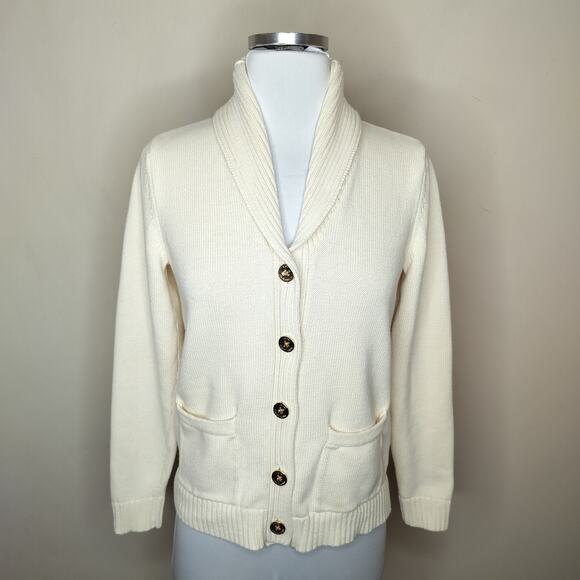 Lauren Ralph Lauren Cardigan Ivory Cotton Button Up - Picture 1 of 8
